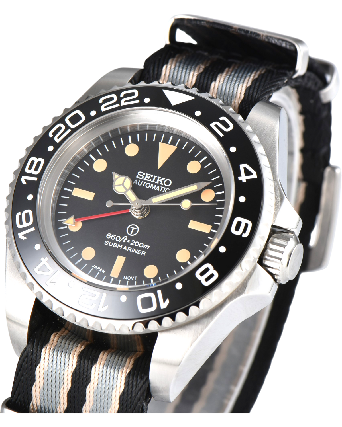 Seiko GMT Vintage JamesB Mod Watch - Nylon Strap - 44mm